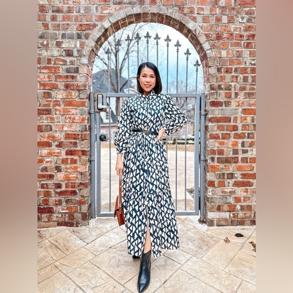 Zara Long Print Dress Black/White SzL - Picture 3 of 11